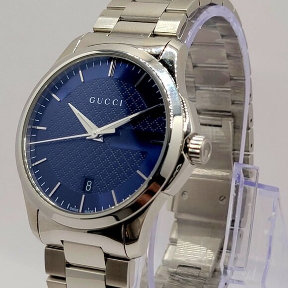 $1025 MSRP | Gucci Men's  G-Timeless Navy Dial 2-Tone Bracelet - YA126446 - Picture 1 of 11
